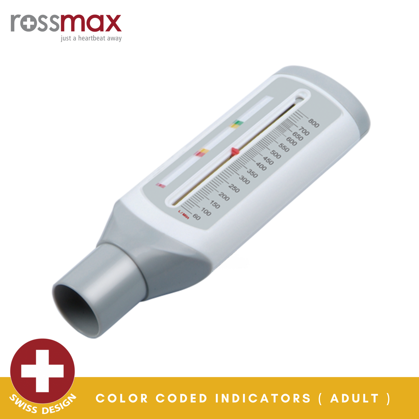 Rossmax PF120A Adult Peak Flow Meter with Color Coded Indicators