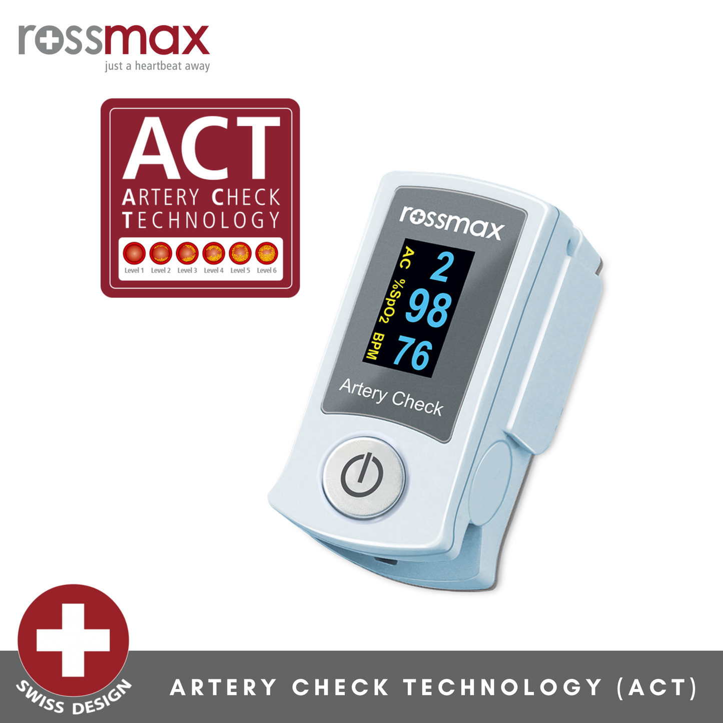 Rossmax SB200 2 Years Warranty Swiss Designed Taiwan FDA Approved Fingertip Pulse Oximeter with ACT Artery Check Technology