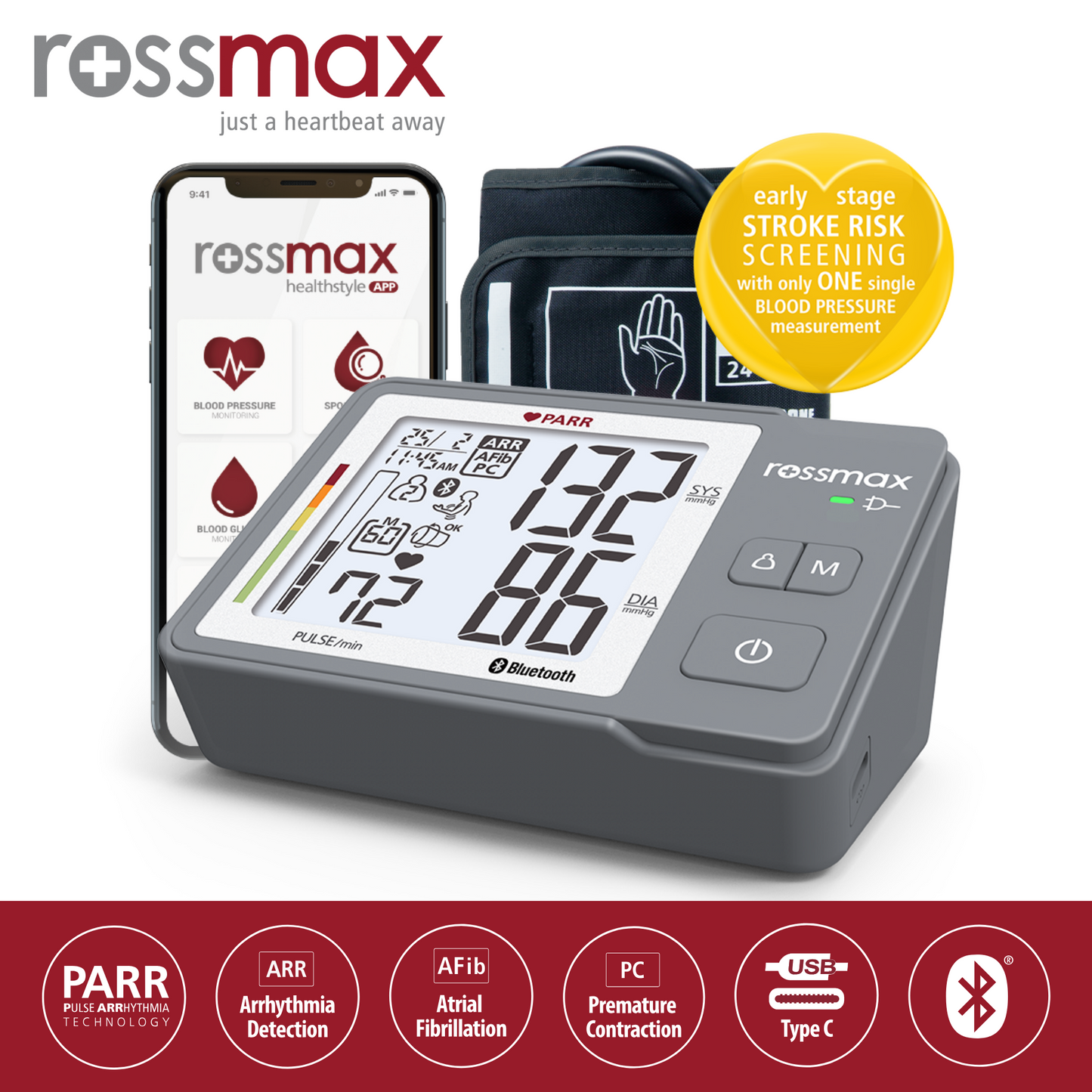 Rossmax Z5 Automatic Digital Blood Pressure Monitor Arrhythmia Detection Premature Contraction